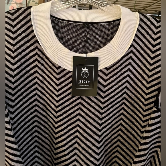 NWT classy meets practical: white collar/cuffed sweater with zig zag stripes. - Picture 2 of 3